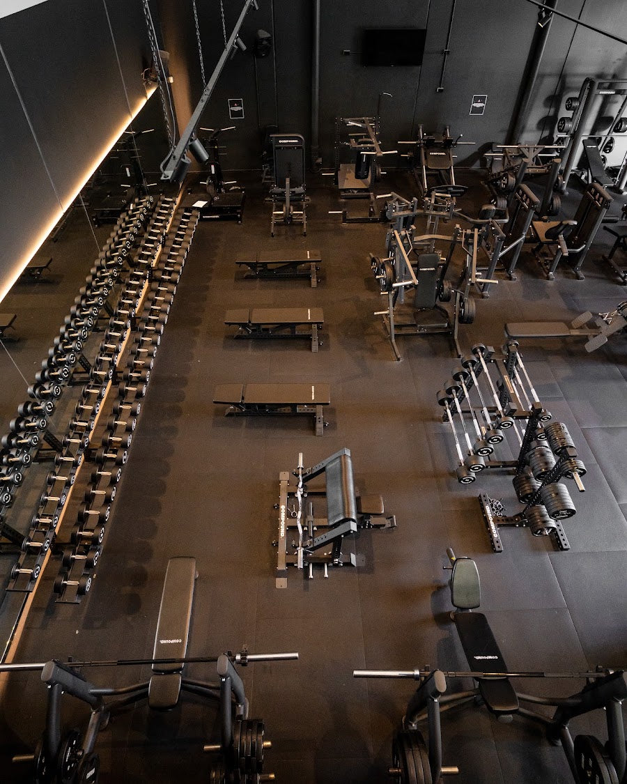 Overhead view of a full 24/7 gym floor by Compound Fitness