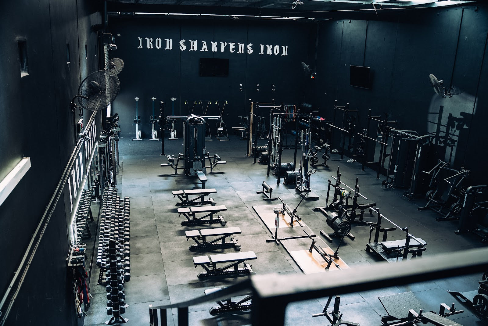 Overhead view of a full warehouse gym fitout by Compound Fitness